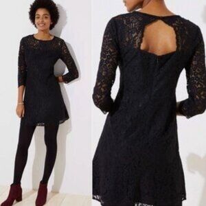 LOFT Black Lace 3/4 Sleeve Skater Dress